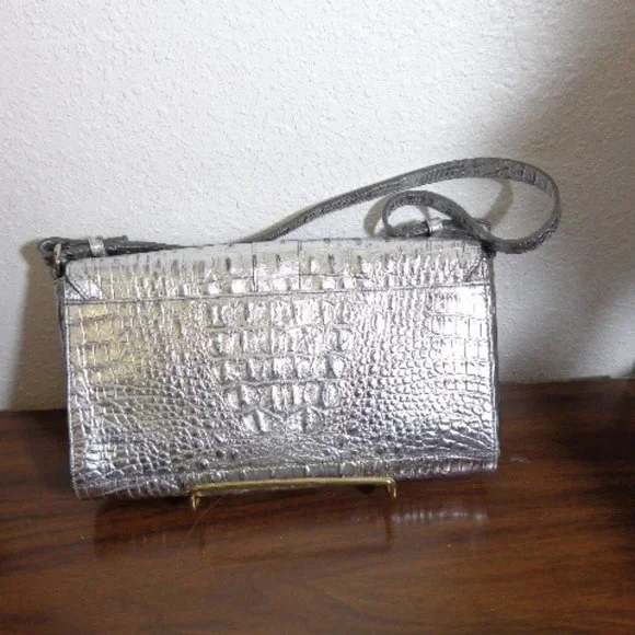 STUNNING Vintage Brahmin SILVER Melbourne Leather Shoulder Bag EXACT Clean LN - Picture 2 of 16